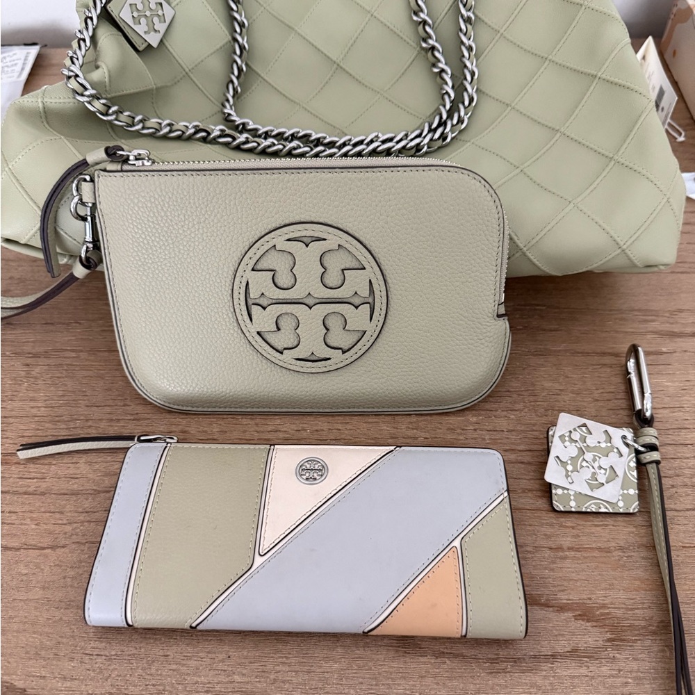 4 Piece Set! Tory Burch Quilted Chain Shoulder Bag - Fleming in Olive Sprig - Picture 11 of 16